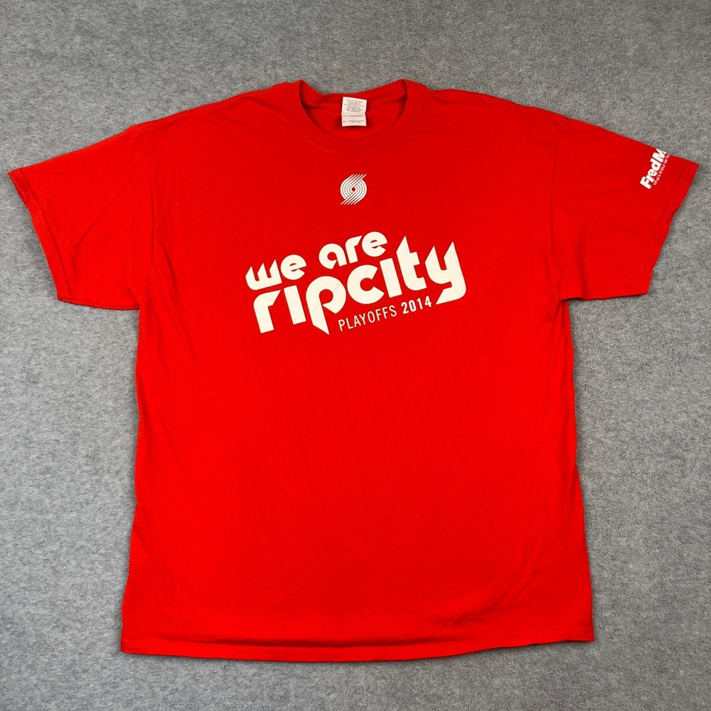 Gildan T-Shirt Mens XL Red Portland Trail Blazers We Are Rip City Playoffs 2014